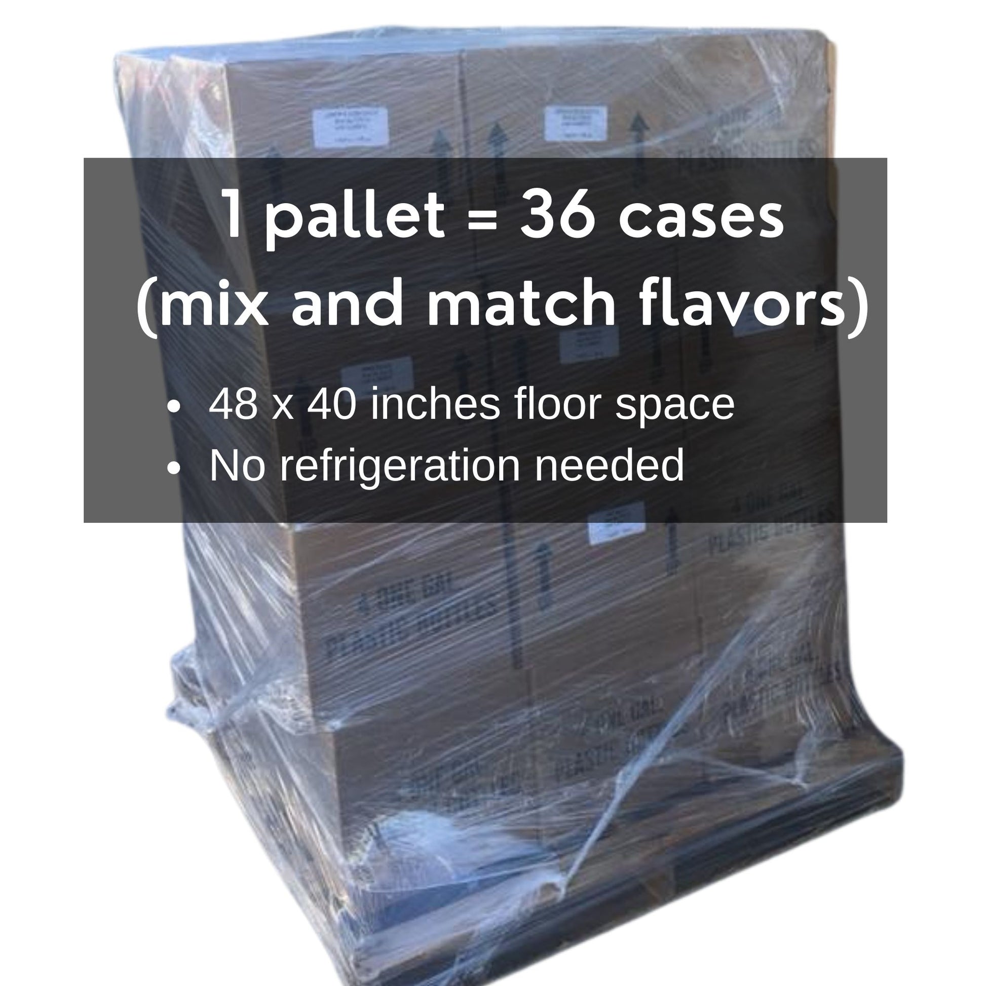 save on shipping by order a pallet of gallons of Peri Peri Sauces- 36 cases of gallons = 144 gallons.  You can mix and match flavors and the product is non-refrigerated until opening and has a 2 year shelf life. (-: